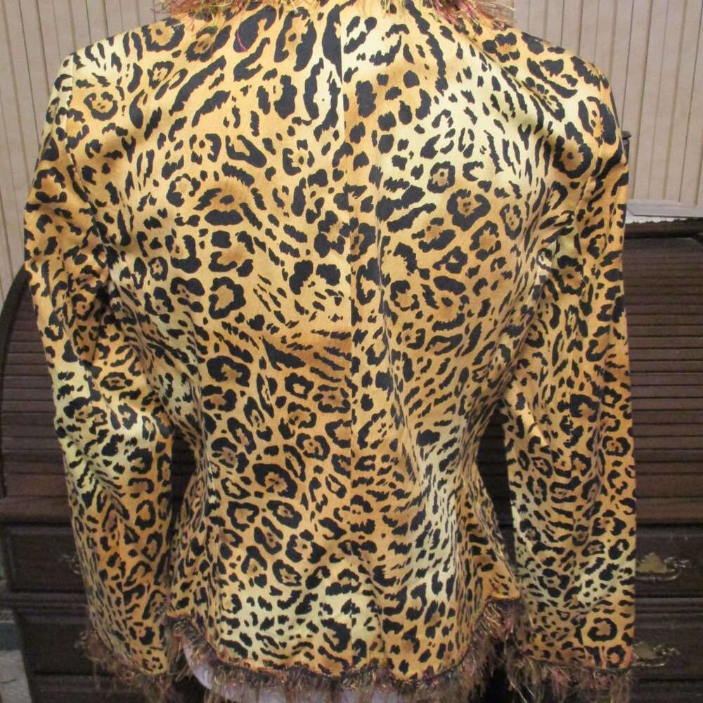 Vintage Anthracite Fringed Leopard Print Long Sleeved Short Jacket Sz. 8 - Picture 3 of 6
